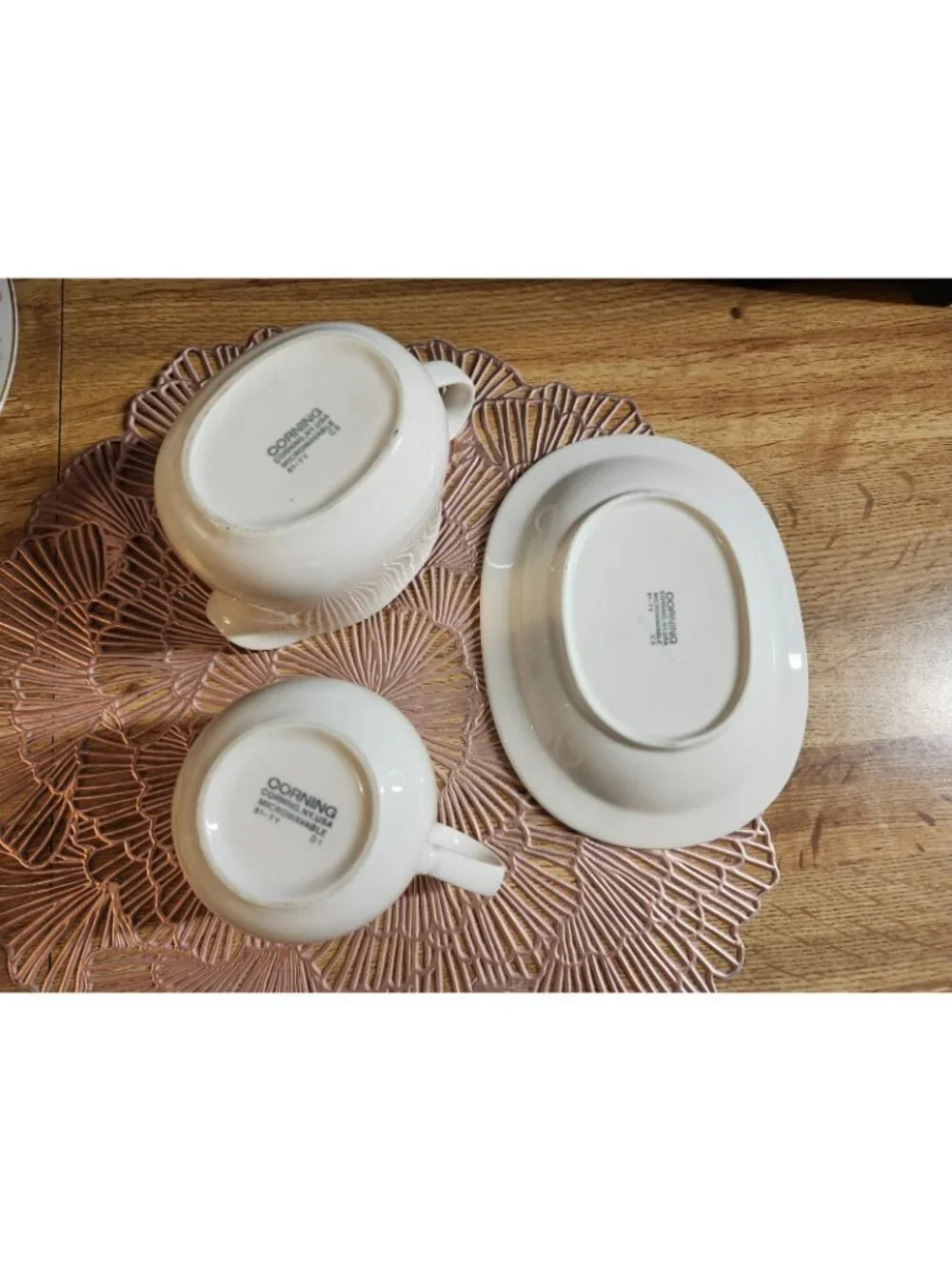Corning Ware Creamer, Gravy Boat & Underplate Cream USA Corningware